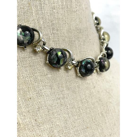 VTG Coro Lucite Confetti Necklace Gray Silver Tone 1950s Jewelry Signed 16" - Picture 10 of 16